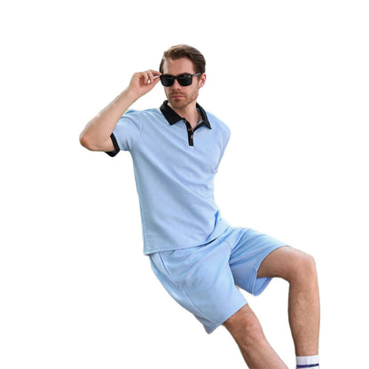 Herren Polohemd Sportlich Kontrast Details mit Shorts