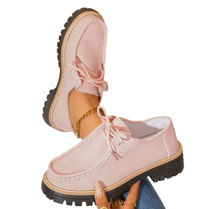 Damen Schnürschuhe Robustes Profil Feines Leder Schwarz