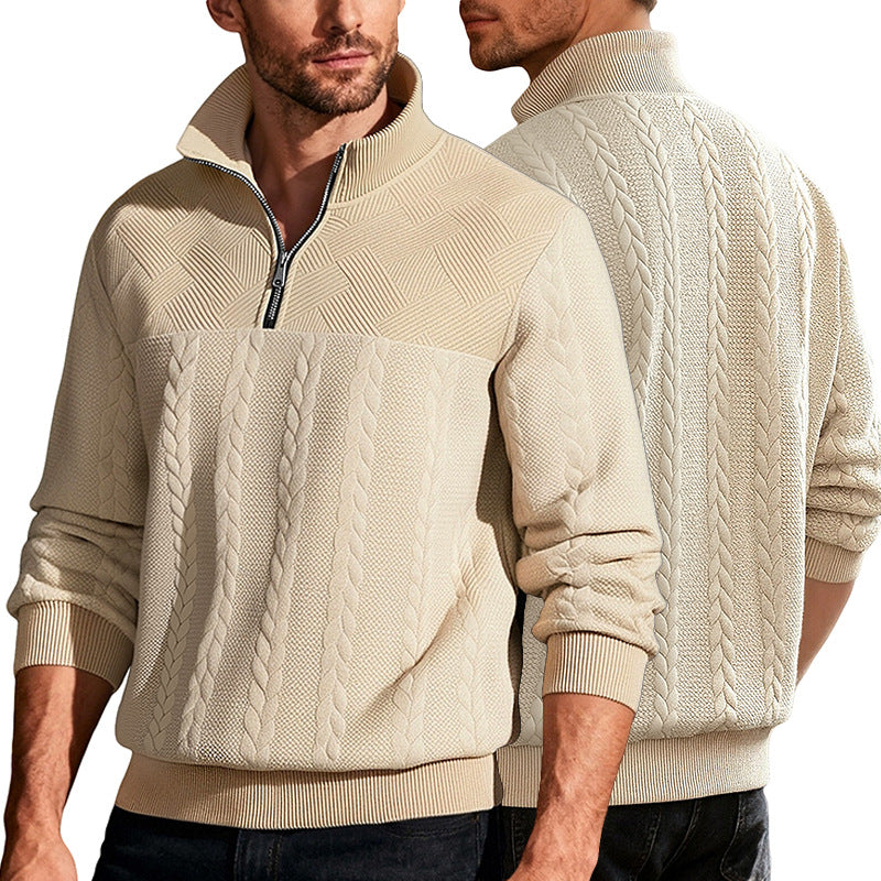 Herren Strickpullover Hoher Kragen Reißverschluss Modern - BerlinGlamour