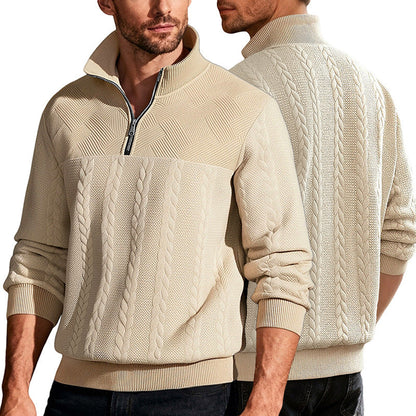 Herren Strickpullover Hoher Kragen Reißverschluss Modern - BerlinGlamour