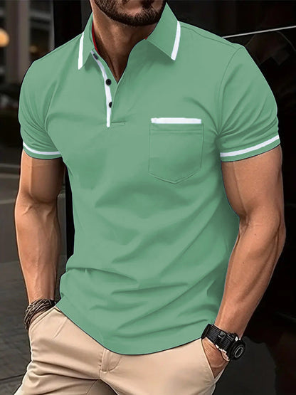 Herren Poloshirt Modern Kontrastdetails Brusttasche