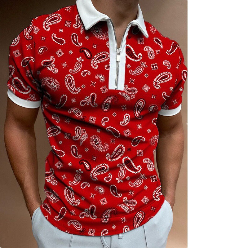 Herren Poloshirt Paisley Muster Modern Reißverschluss - BerlinGlamour
