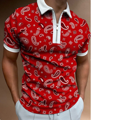 Herren Poloshirt Paisley Muster Modern Reißverschluss - BerlinGlamour