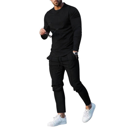 Herren Sportshirt Langarm mit Kontrastnähten Jogginghose Set