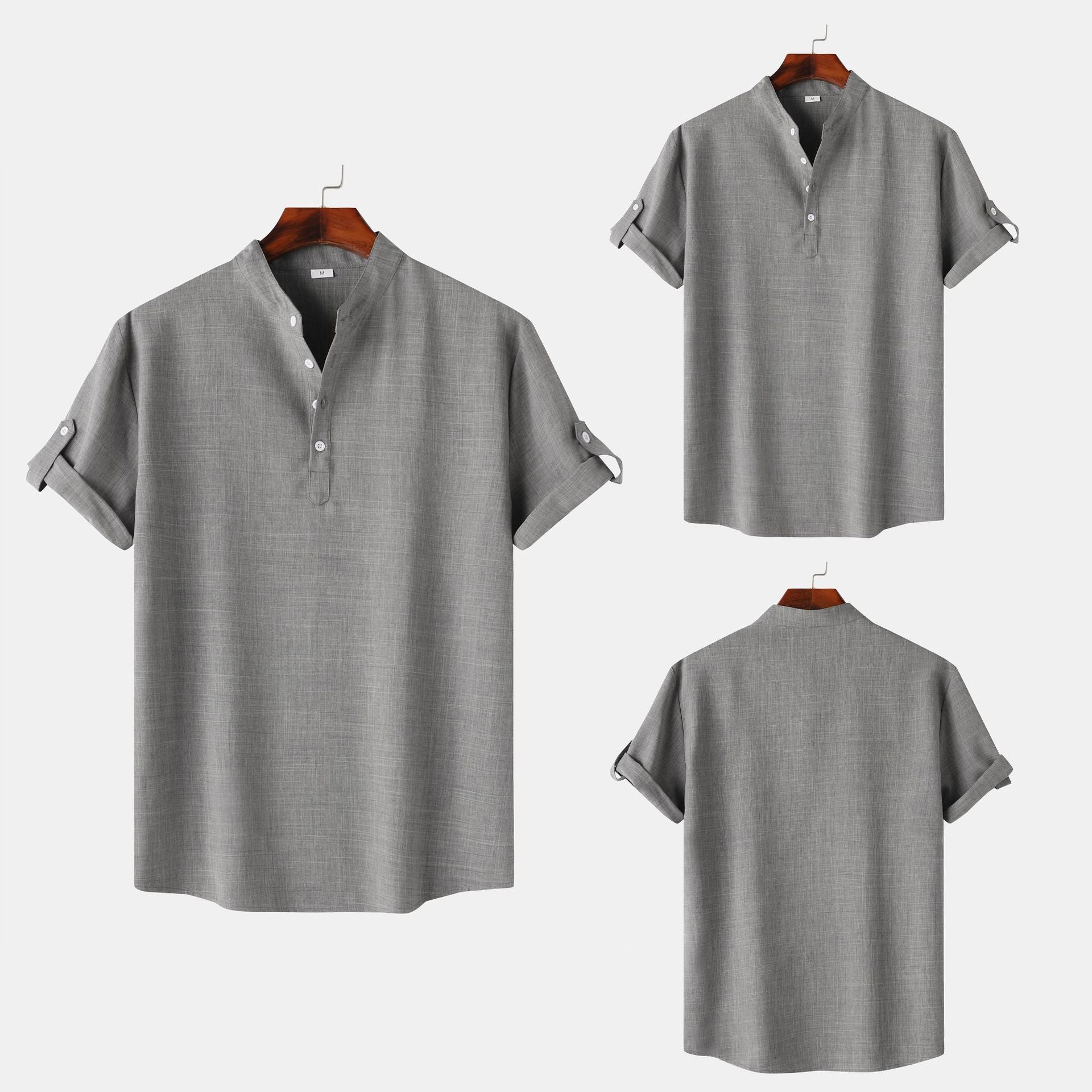 Herren Hemd Kurzarm Modern Henley Ausschnitt Relaxed Fit - BerlinGlamour