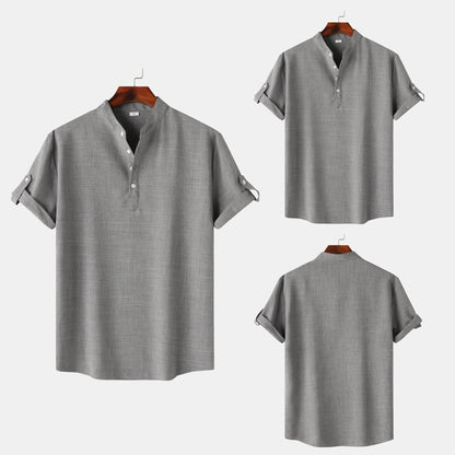 Herren Hemd Kurzarm Modern Henley Ausschnitt Relaxed Fit - BerlinGlamour