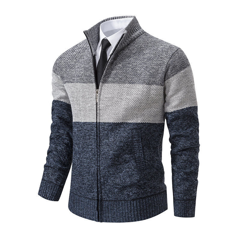 Herren Strickjacke Modern Stehkragen Zipper Schwarz
