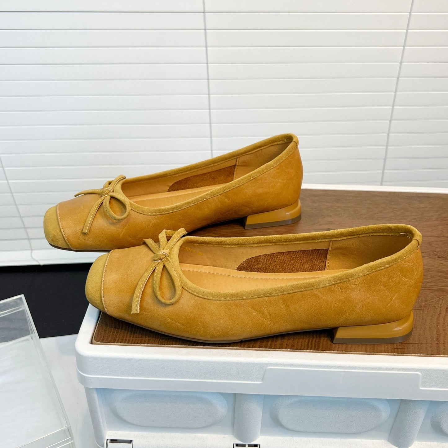 Damen Ballerinas Elegante Leder Schuhe mit Schleifenverschluss