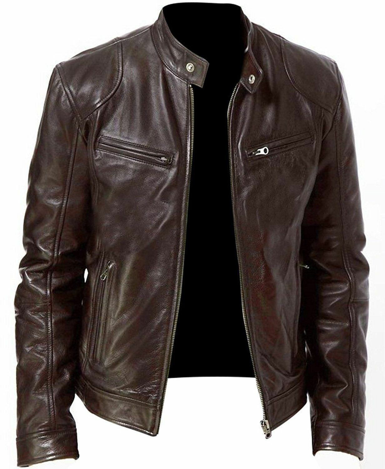 Lederjacke Herren Modern Schnitt Weiches Leder