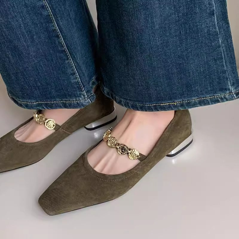 Damen Slingback Ballerinas Elegante Gold Dekoriert Bequem