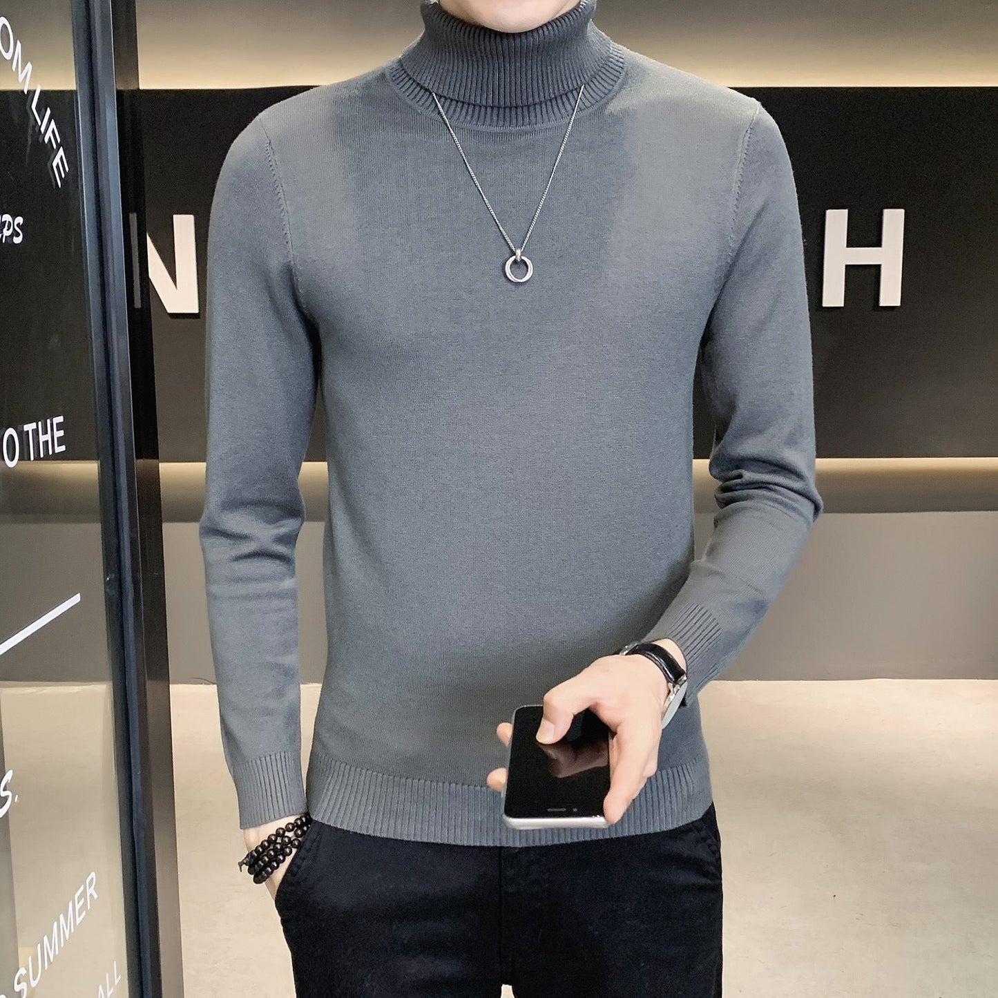 Herren Pullover Weich Strickware Hochkragen Modern