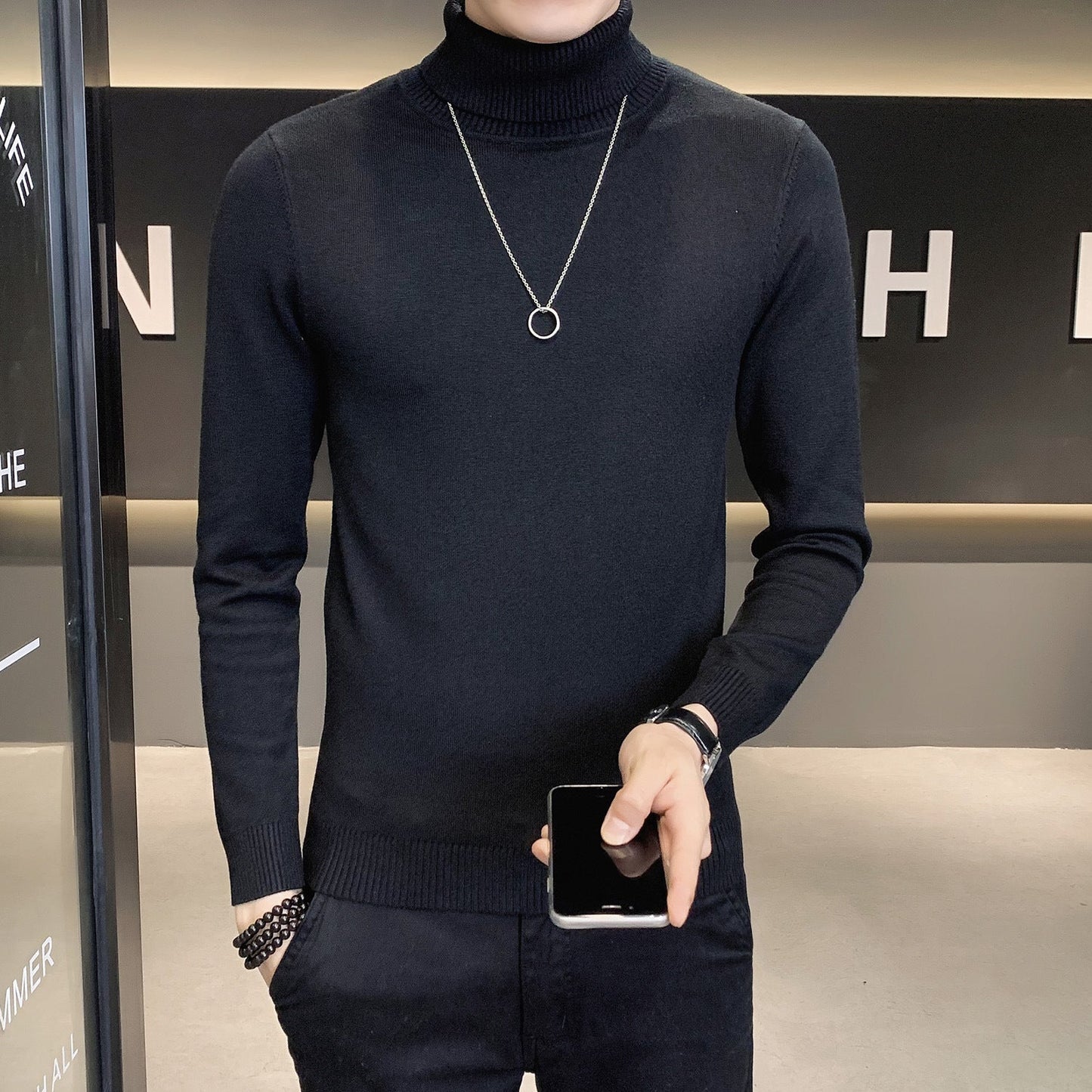 Herren Pullover Weich Strickware Hochkragen Modern