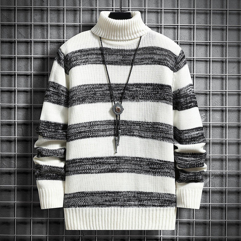 Ein Herren Strickpullover mit hohem Kragen und modernem Streifenmuster BerlinGlamour ist ein eleganter und stylischer Accessoire für den modernen Mann. Mit seinem hohen Kragen und modernen Stre - BerlinGlamour