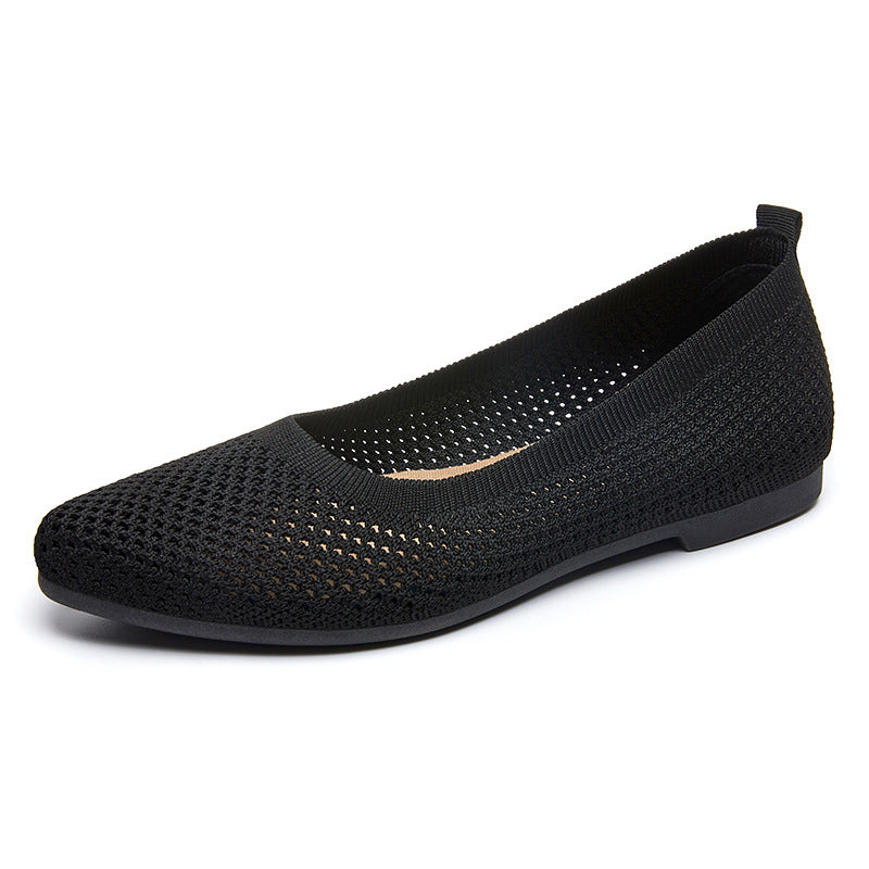 Damen Ballerinas Bequem Strick Schnürsenkel Luftdurchlässig
