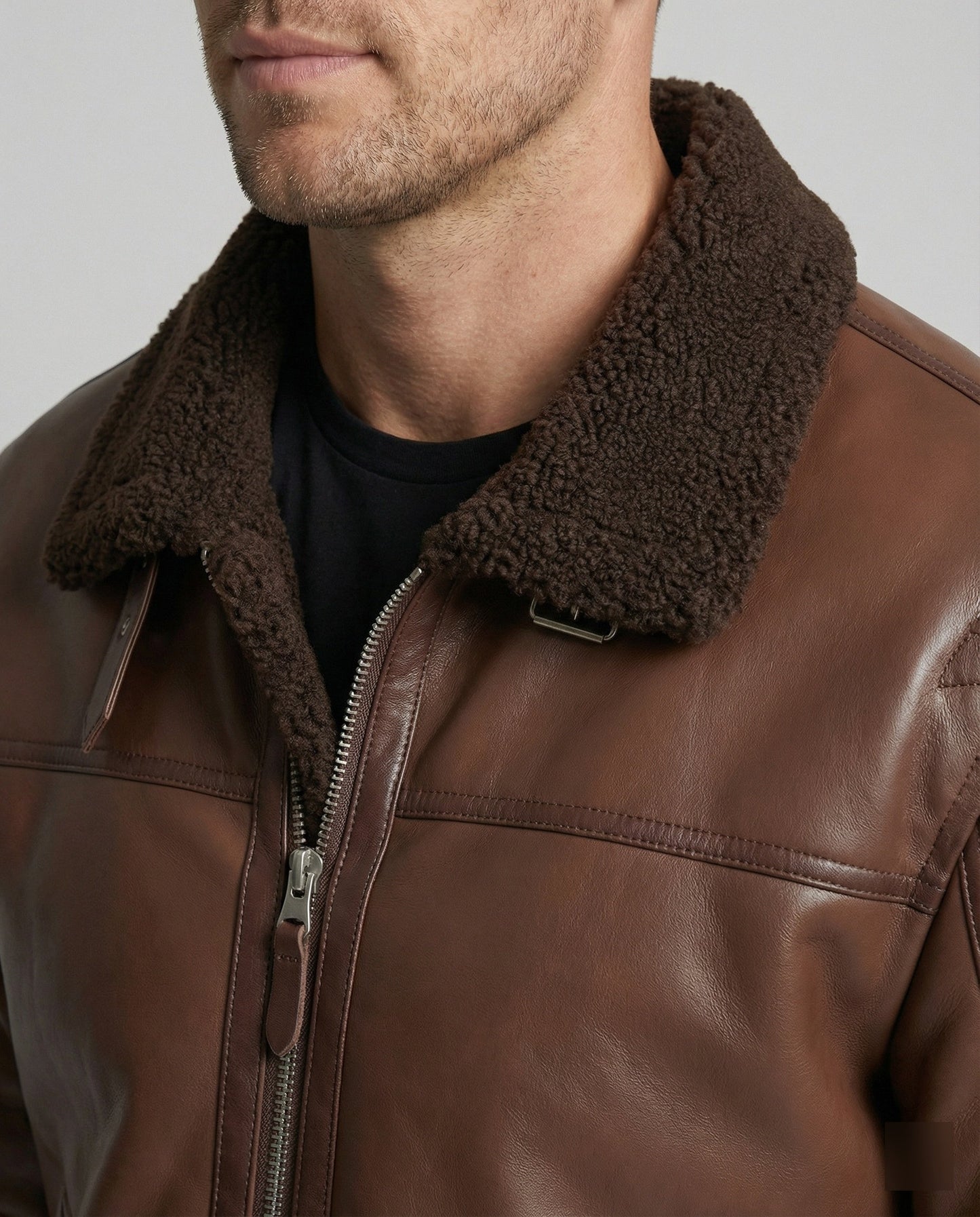 Herren Lederjacke Schwarz mit Reißverschluss