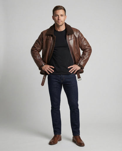 Herren Lederjacke Schwarz mit Reißverschluss