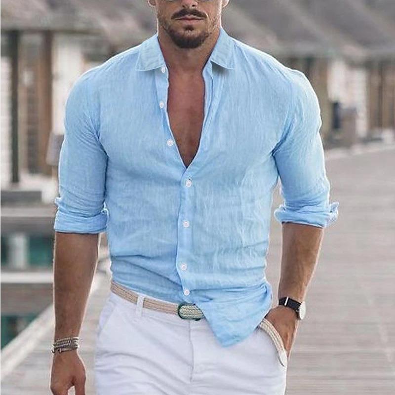 Herren Leinenhemd Slim Fit Modern Tailliert
