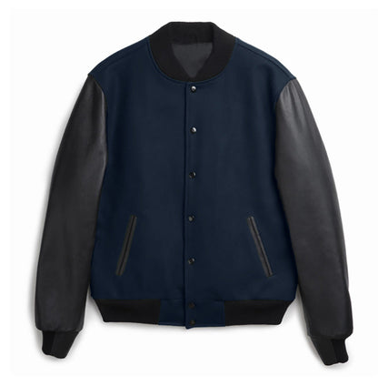 Herren Lederjacke College Style Trendig Schwarz