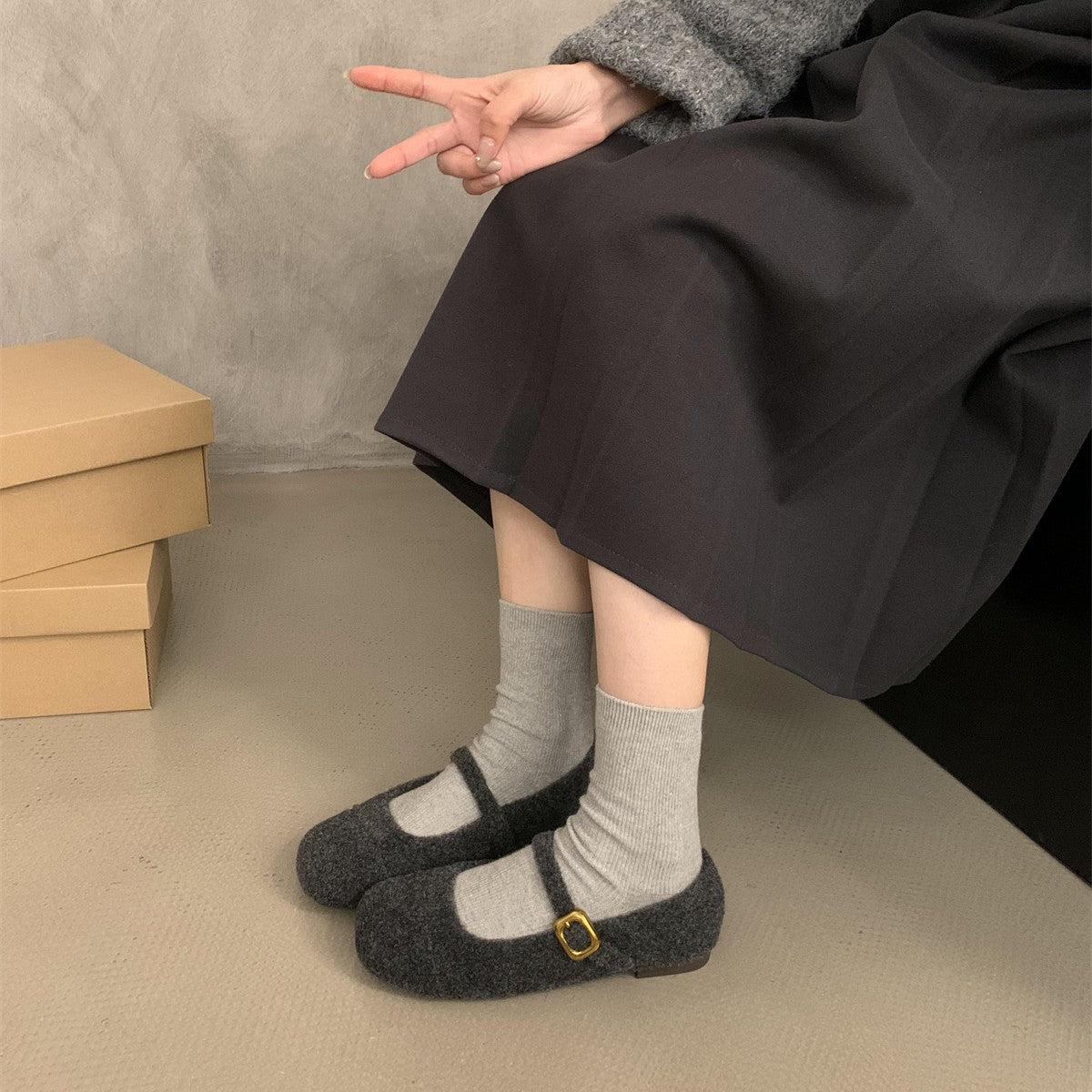 Damen Ballerinas Filz Bequem Schnüren Innenfutter Luxus