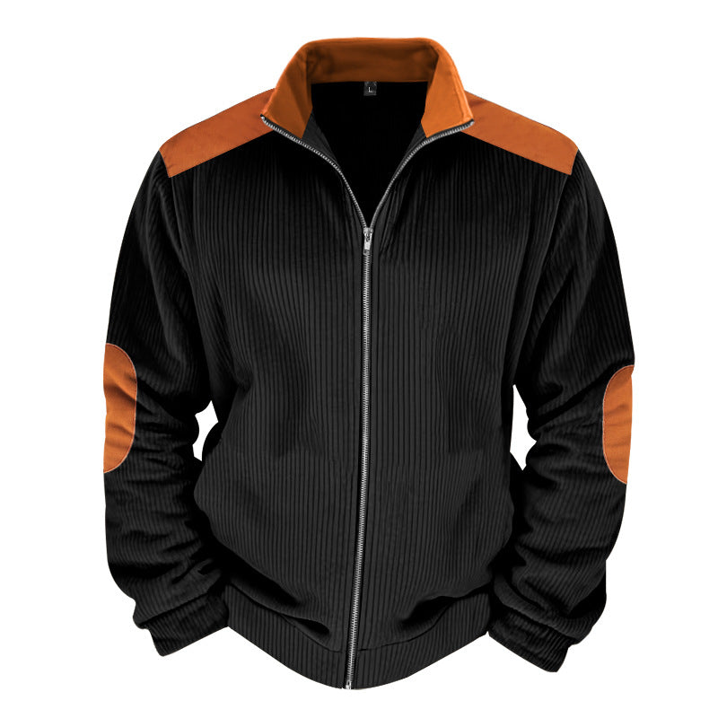 Herren Sportjacke Rippenstruktur Kontrastärmel Modern