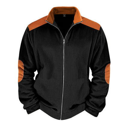 Herren Sportjacke Rippenstruktur Kontrastärmel Modern