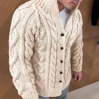 Herren Strickjacke Klassisch Grobstrick Stehkragen