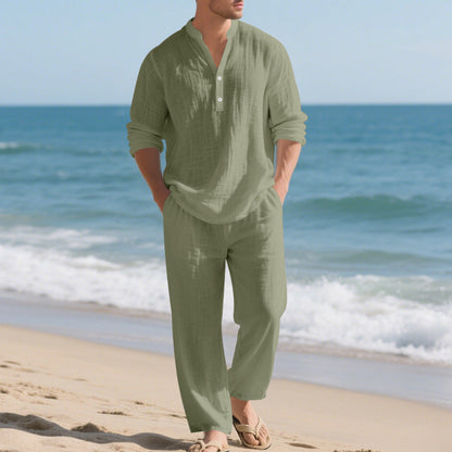 Herren Jogginganzug Lässig Langarm Hemd Hose Set