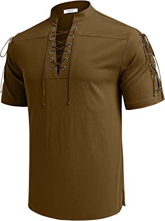 Herren Kurzarmhemd mit Schnürung Lässig Trendy