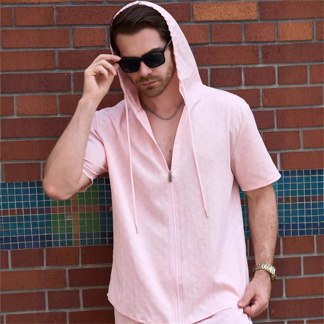 Herren Sport-Hemd Kapuze Reißverschluss Funktionsshirt