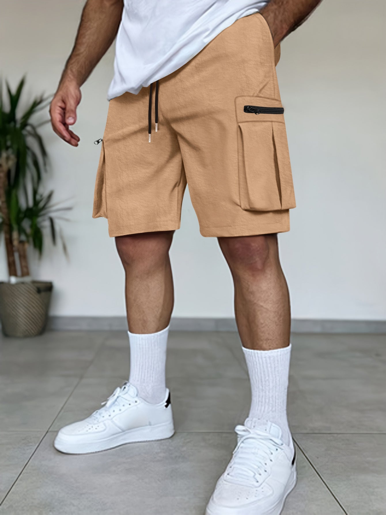 Herren Cargo Shorts Reißverschluss Taschen Funktionale Sommerhose
