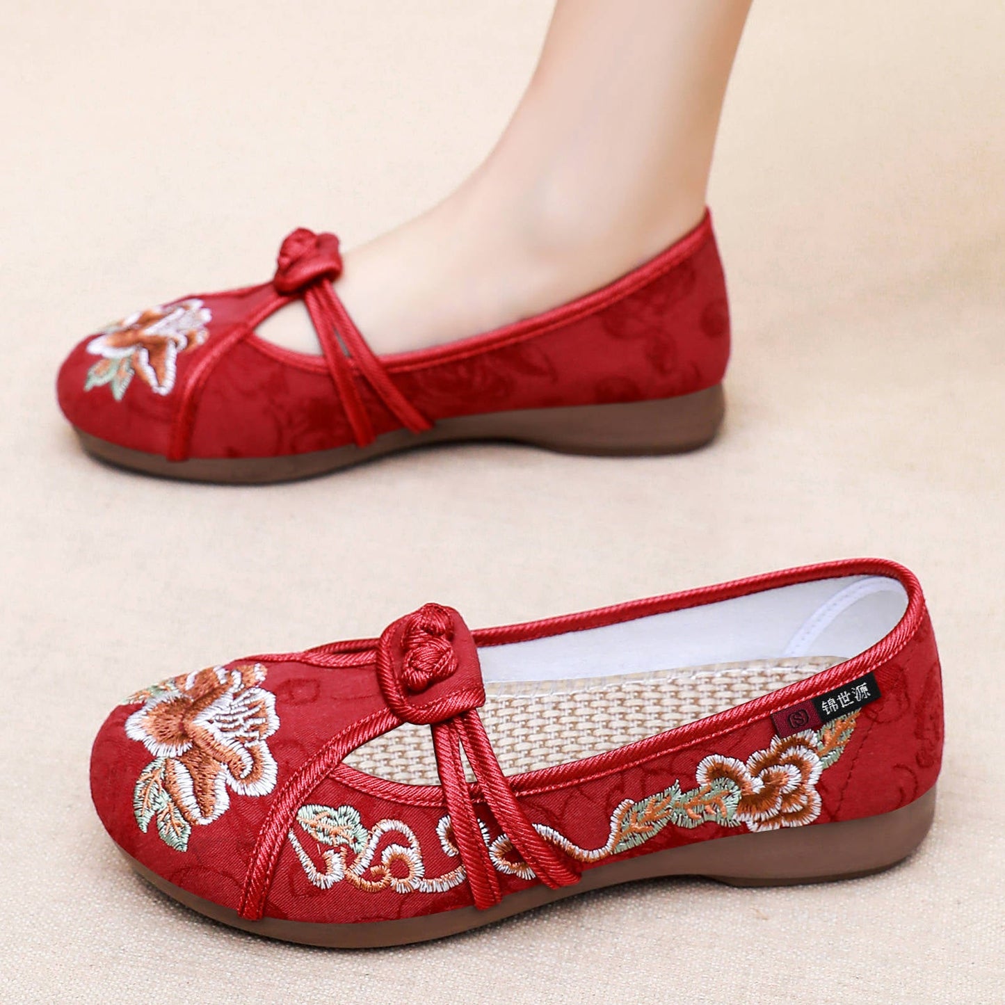 Damen Ballerinas Blumenstickerei Elastisch Komfort