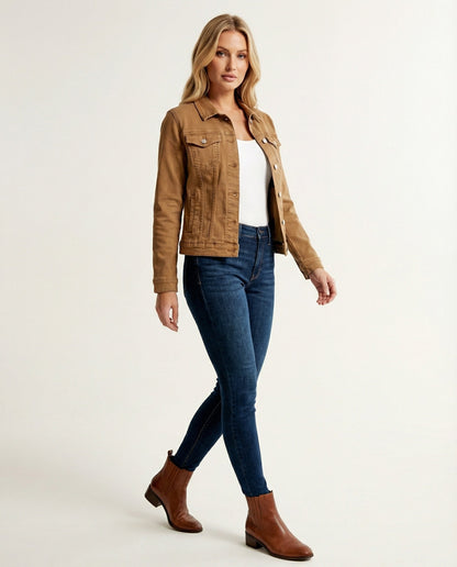 Klassische Damen Jeansjacke Kurz Schwarz Mit Brusttaschen