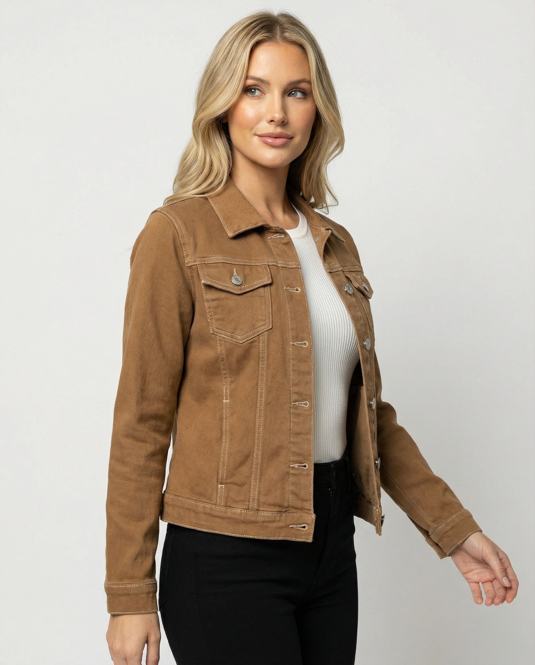 Klassische Damen Jeansjacke Kurz Schwarz Mit Brusttaschen - BerlinGlamour