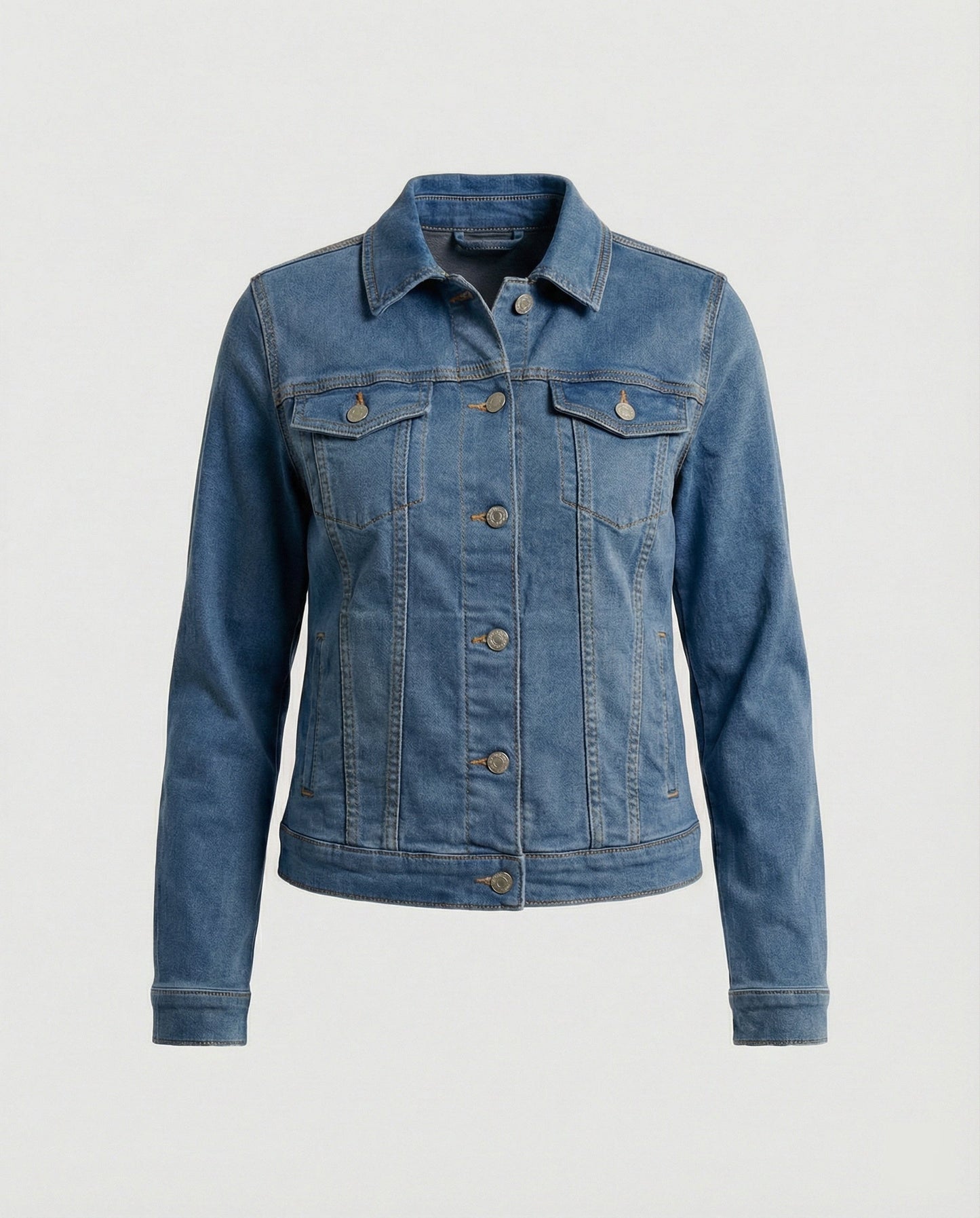 Klassische Damen Jeansjacke Kurz Schwarz Mit Brusttaschen