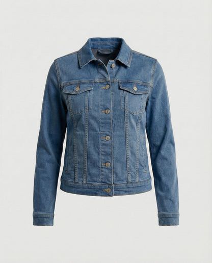Klassische Damen Jeansjacke Kurz Schwarz Mit Brusttaschen