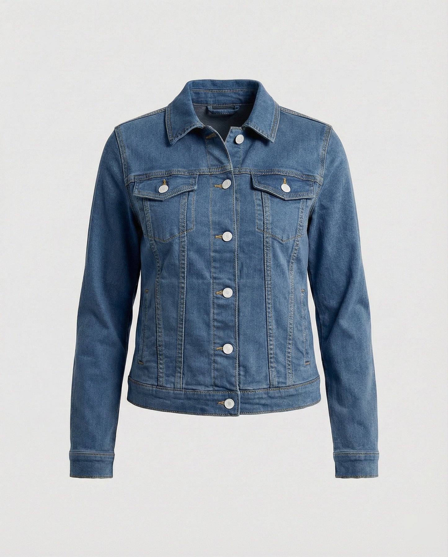 Klassische Damen Jeansjacke Kurz Schwarz Mit Brusttaschen