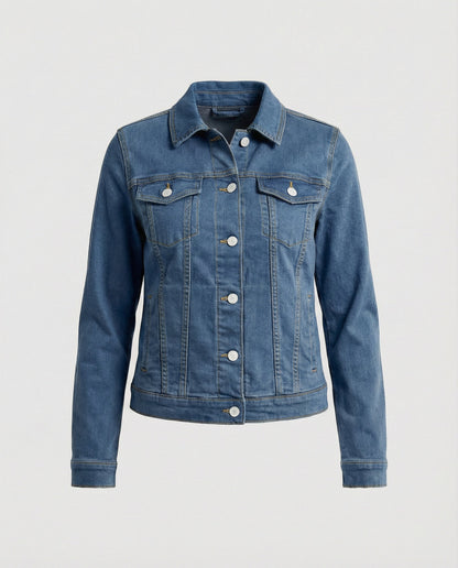 Klassische Damen Jeansjacke Kurz Schwarz Mit Brusttaschen