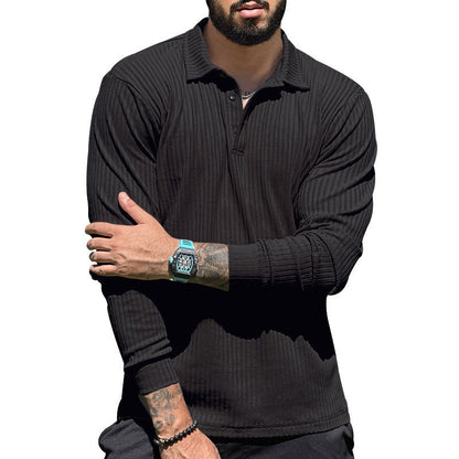 Herren Langarm Polo Sportlich Rippstruktur Modern