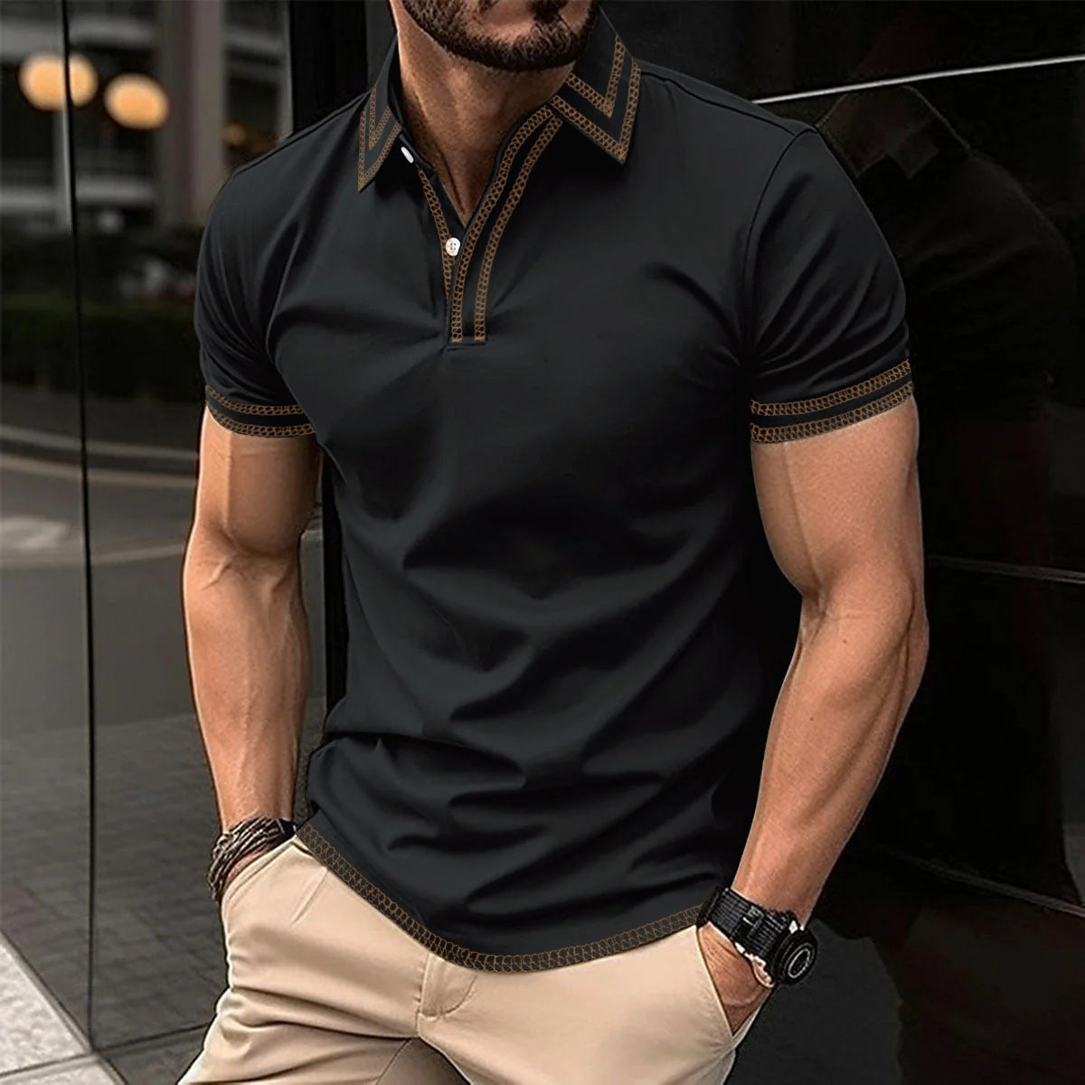 Herren Poloshirt Atmungsaktiv Modern Kontrastkragen