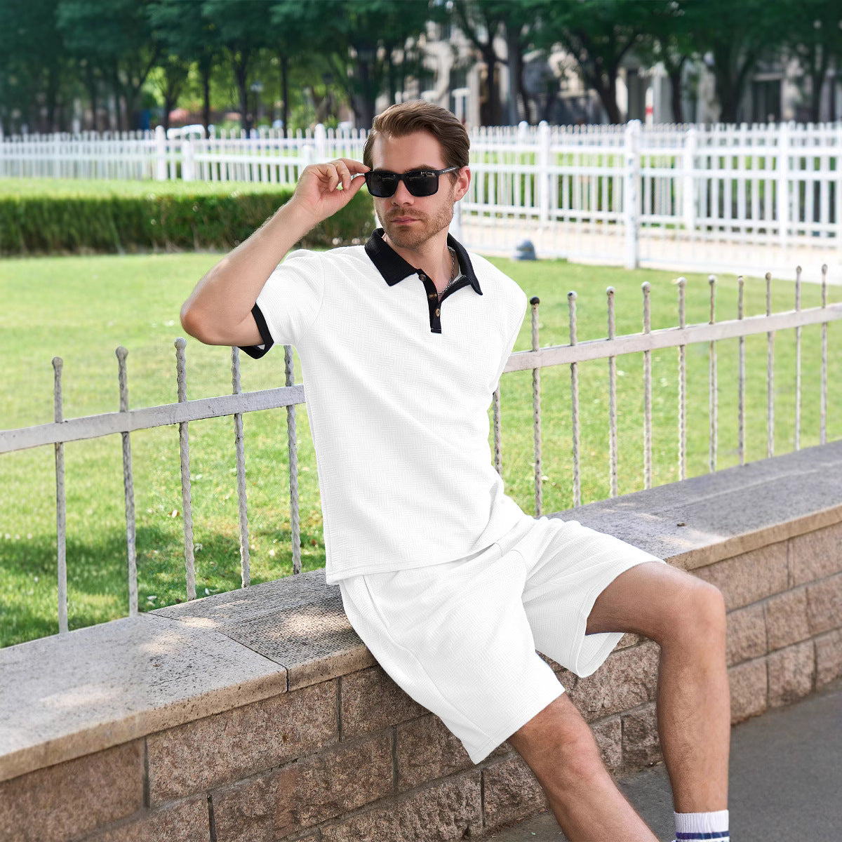 Herren Polo-Shorts-Set atmungsaktiv mit dekorativem Kragen