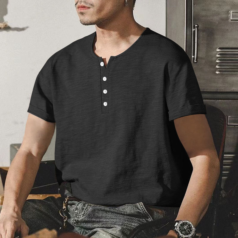Herren T-Shirt Baumwolle Casual Knopfleiste Modern