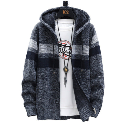 Herren Strickjacke Kapuze Streifen Design Modern