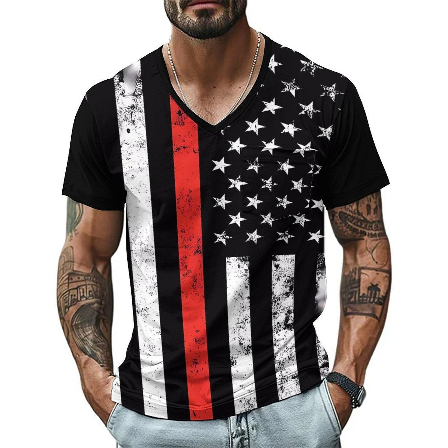 Herren T-Shirt V-Ausschnitt Berlin Flaggen Motiv Glamour