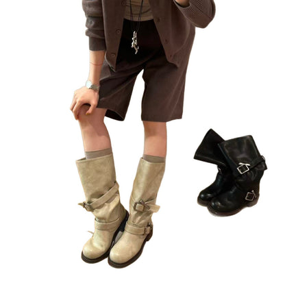 Damen Winterstiefel Modisch Robust Schnallen Schwarz