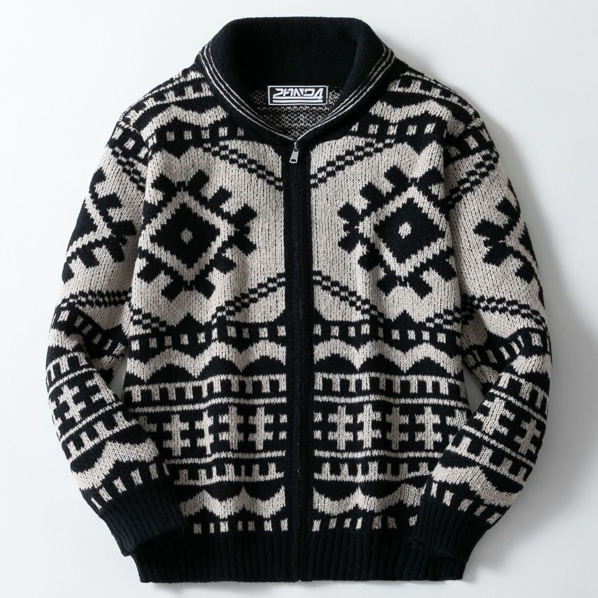 Herren Strickjacke Zopfmuster Stehkragen Modern - BerlinGlamour