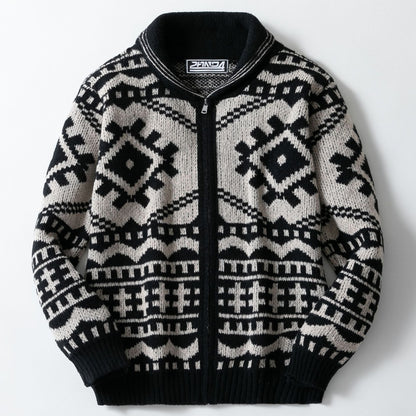 Herren Strickjacke Zopfmuster Stehkragen Modern - BerlinGlamour