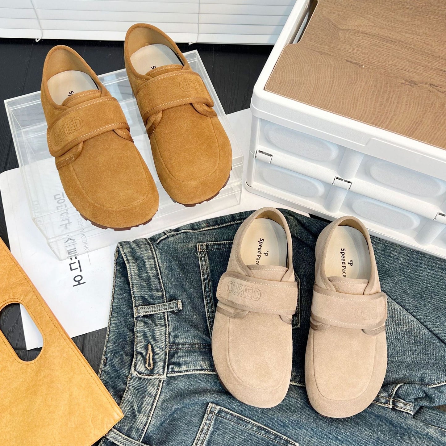 Damen Slipper Bequem Klettverschluss Warm