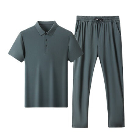 Herren Sportensemble Atmungsaktiv Poloshirt Jogginghose Set