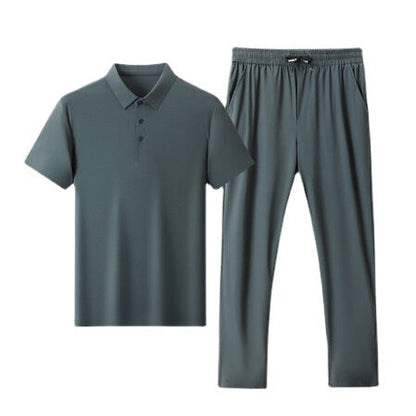 Herren Sportensemble Atmungsaktiv Poloshirt Jogginghose Set