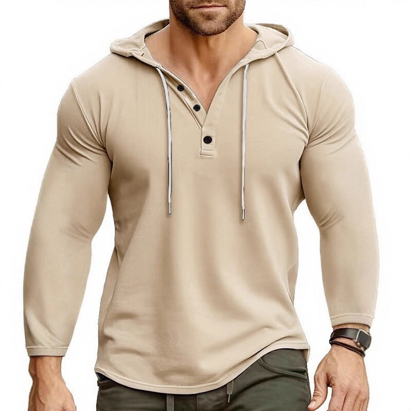 Herren Kapuzenshirt Atmungsaktiv Mit Knopfverschluss Modern